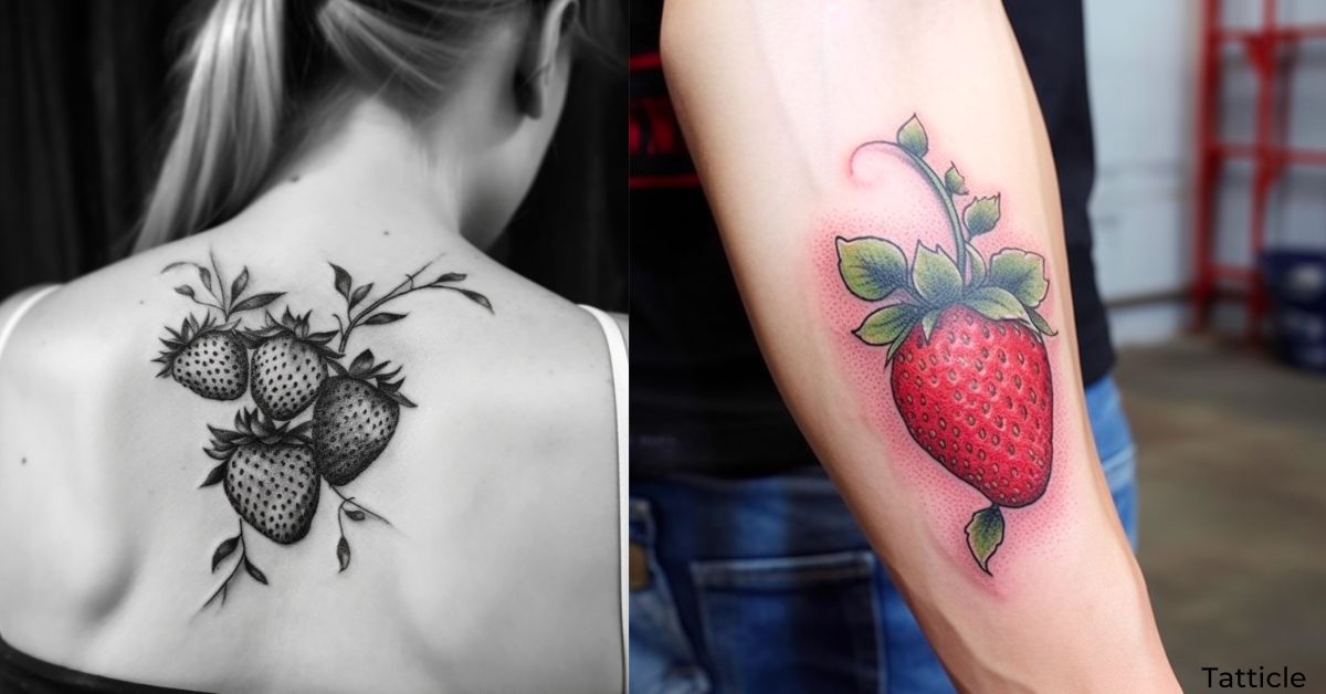 tiny strawberry tattoo by Jen Godfrey TattooNOW
