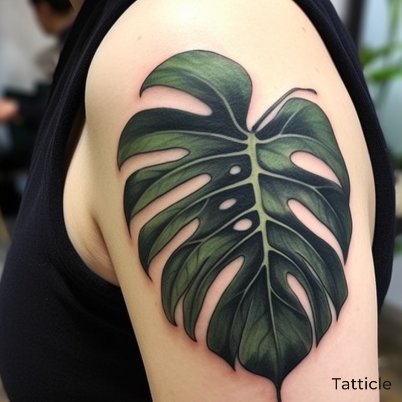 Multicolored monstera leaves done by Hannah Evans from Faithful and True  Tattoo in Fresno Ca  rtattoos