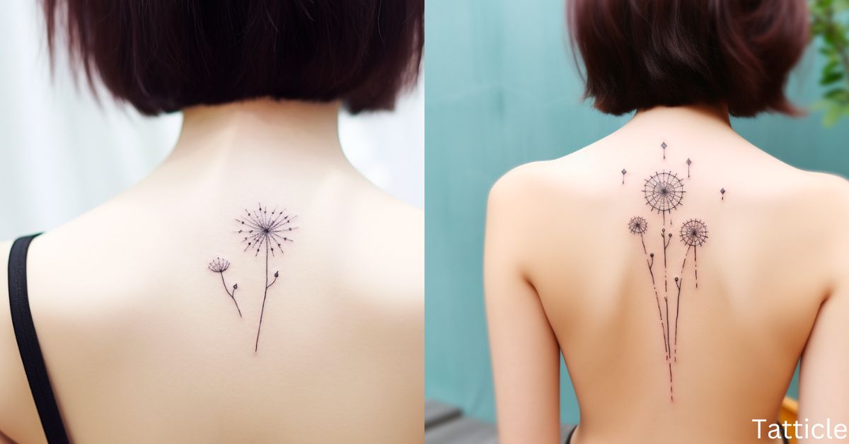 Fine line dandelion seed tattoo on the chest.