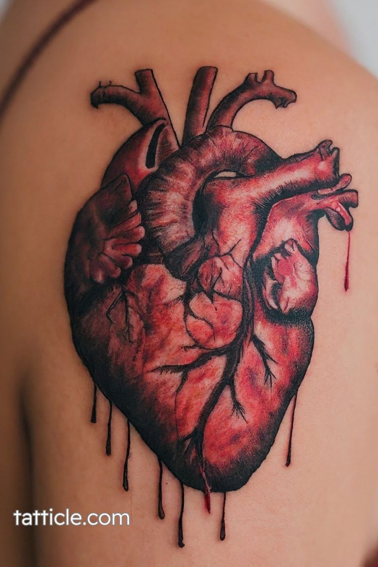 Realistic Bleeding Heart Tattoo