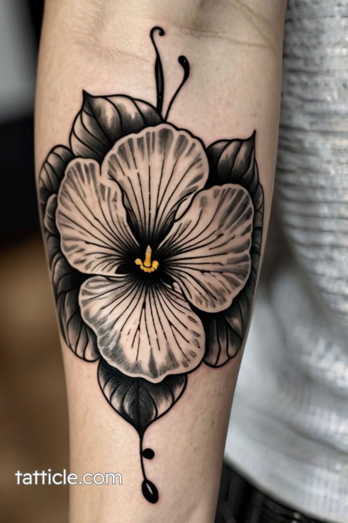 blackwork nasturtium tattoo forearm