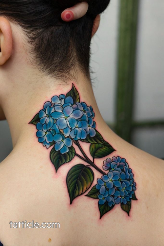 blue hydrangea tattoo