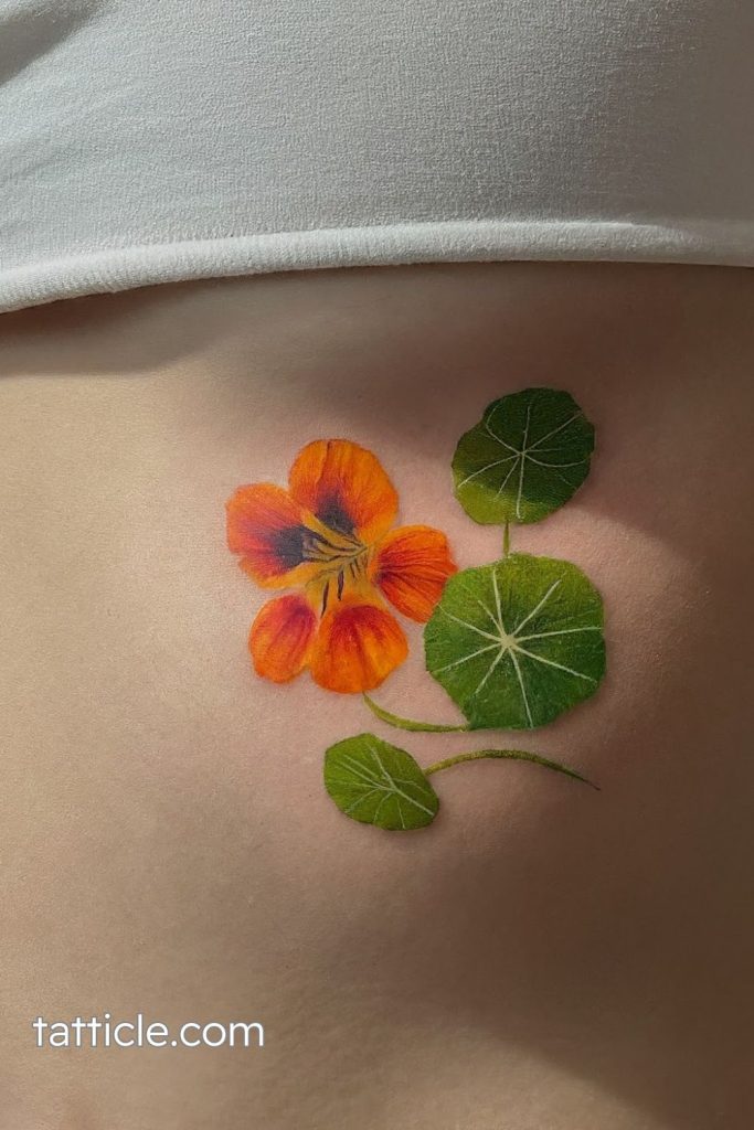 colorful nasturtium tattoo sleeve ideas