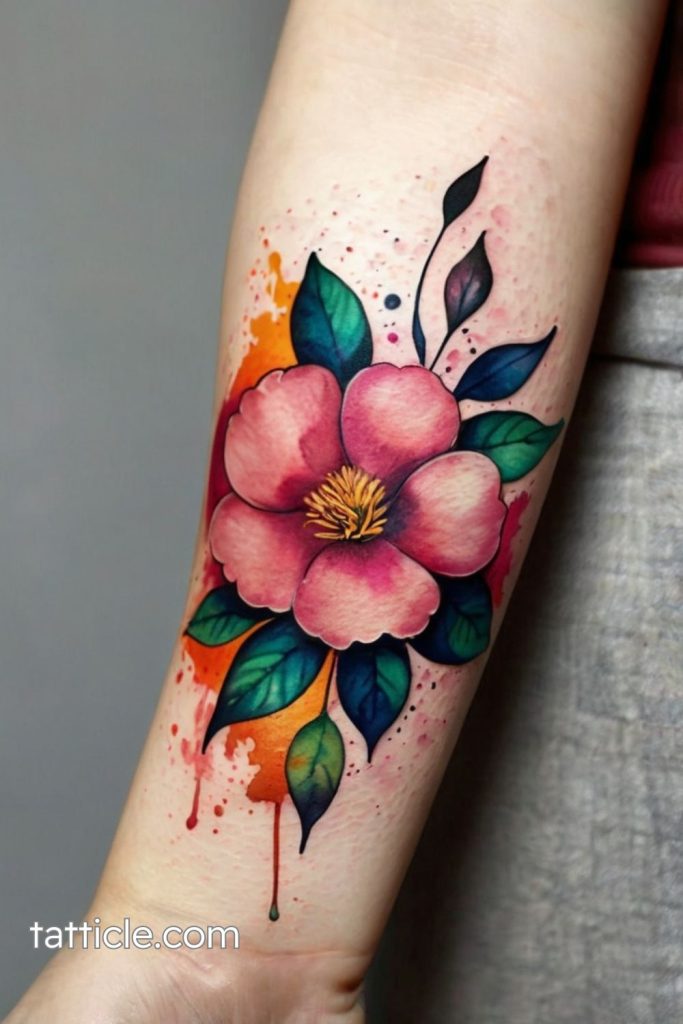 Detailed camellia tattoo on arm