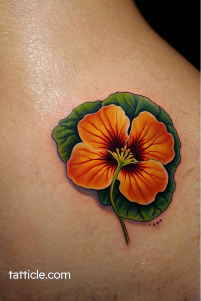 realistic nasturtium tattoo shoulder