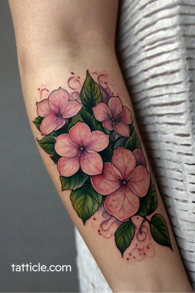 pink hydrangea tattoo