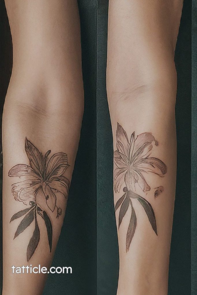 realistic lily tattoo arm