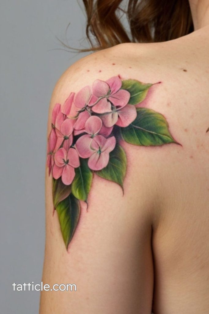 shoulder hydrangea tattoo