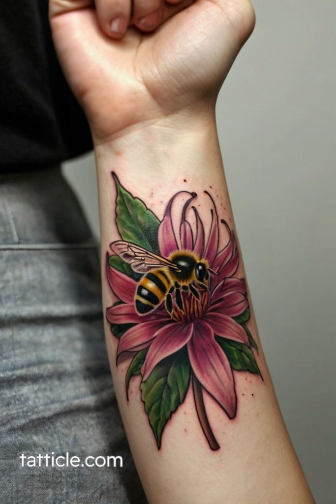 small bee balm tattoo wrist