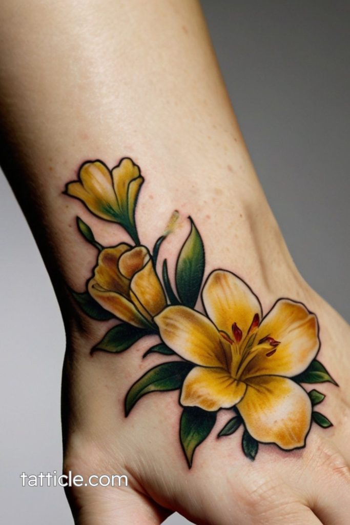 small freesia tattoo wrist