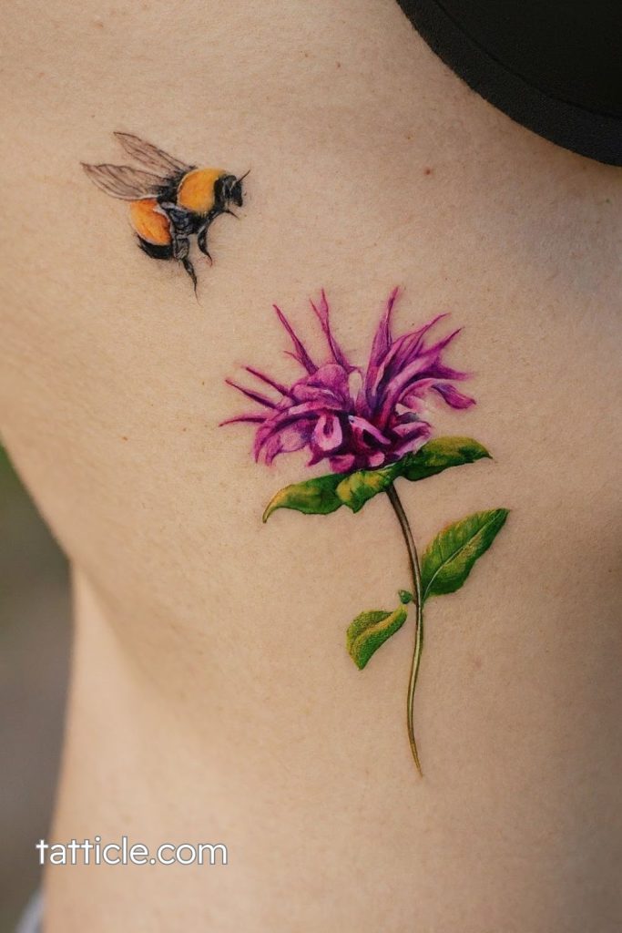 watercolor bee balm tattoo artist